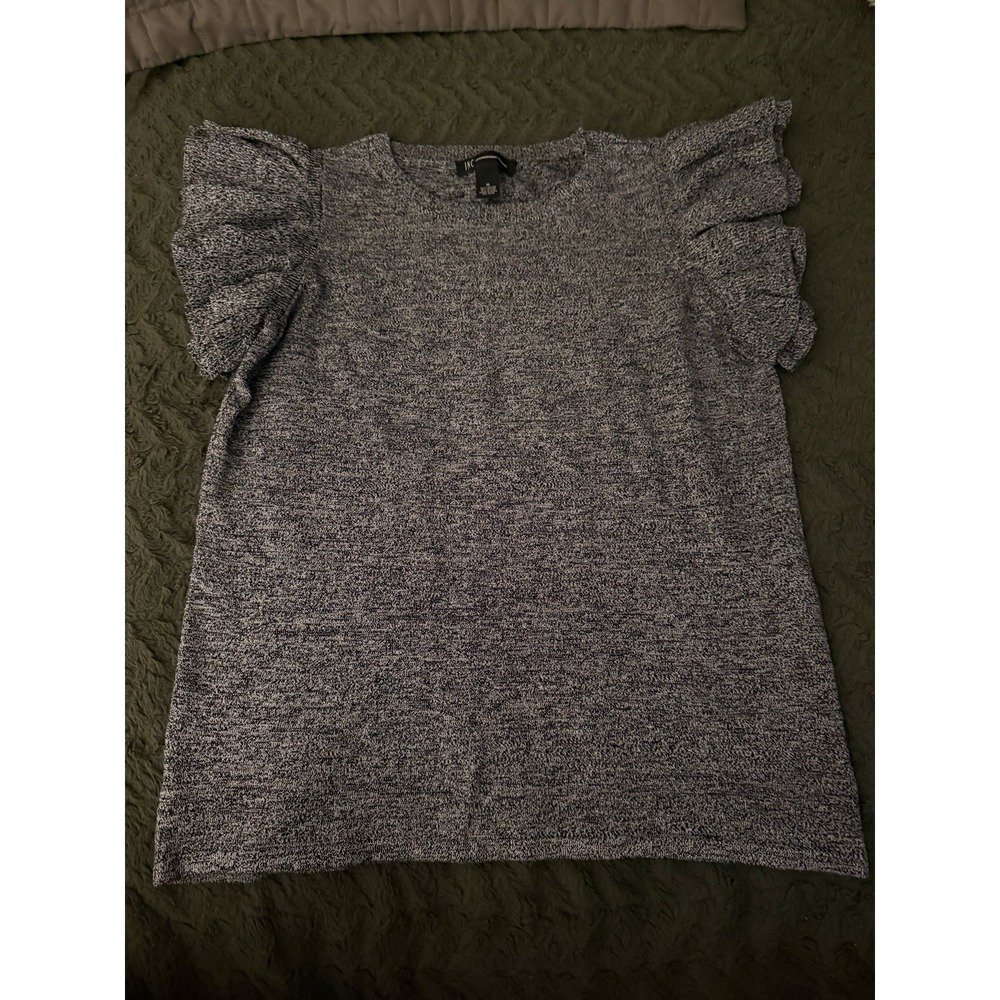 INC charcoal gray heathered knit blouse flutter or puff sleeves Size M